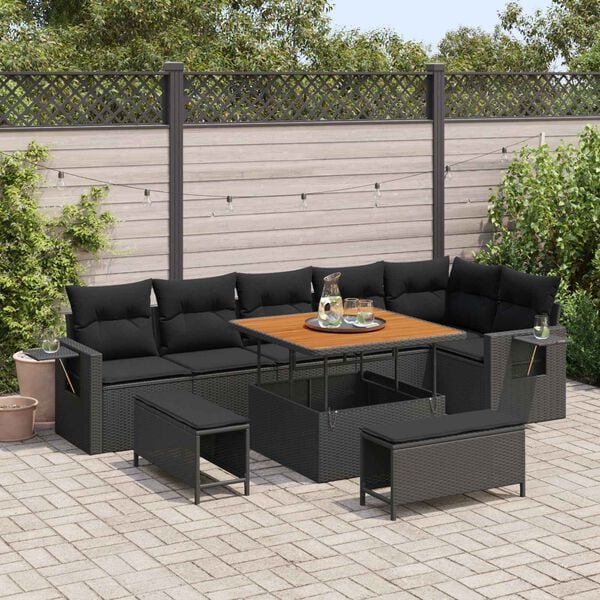 vidaXL Ensemble de canap&eacute; de jardin 9 pcs Noir polyrotin