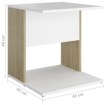 vidaXL Table d'appoint Blanc et chêne sonoma 45x45x48 cm Aggloméré