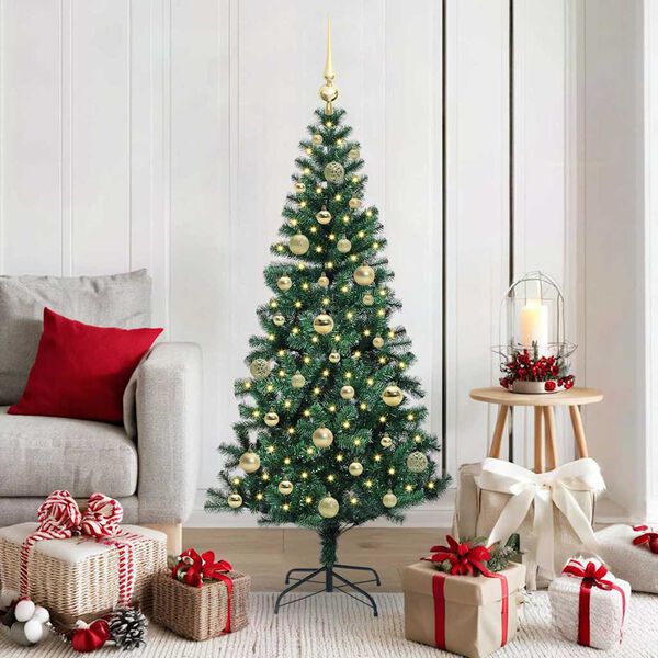 vidaXL Sapin de No&euml;l artificiel pr&eacute;-&eacute;clair&eacute; Vert 150 cm PVC et m&eacute;tal