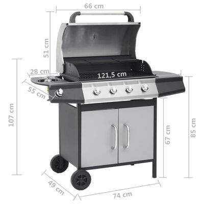 vidaXL Barbecue à gaz 4+1 zones cuisson Noir et argenté Inox et acier