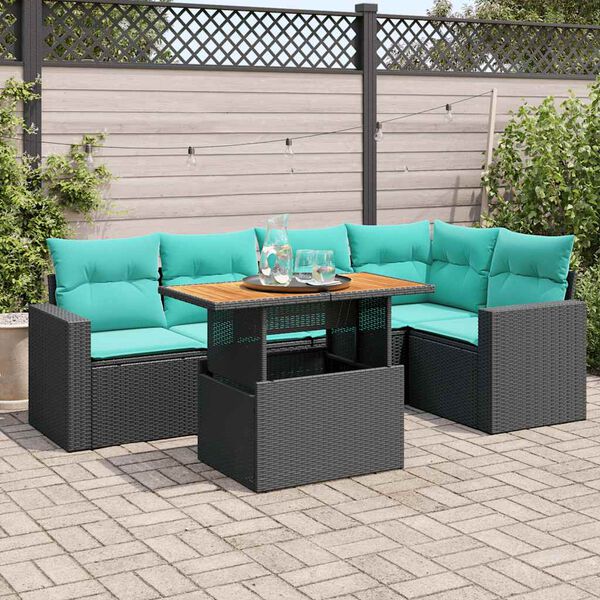 vidaXL Salon de jardin 6 pcs avec coussins noir r&eacute;sine tress&eacute;e