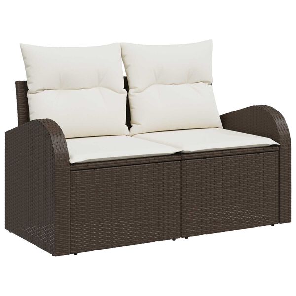 vidaXL Ensemble de Canap&eacute;s avec coussin Marron et Cr&egrave;me polyrotin