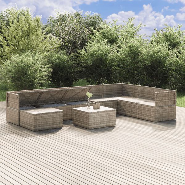 vidaXL Salon de jardin 9 pcs avec coussins Gris Résine tressée