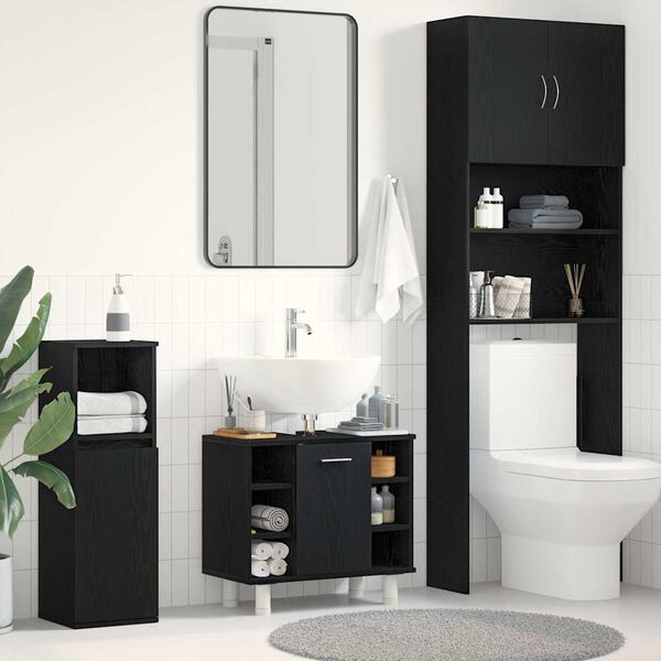 vidaXL Cabinet de salle de bain avec porte Ch&ecirc;ne noir 60 x 32 x 54 cm