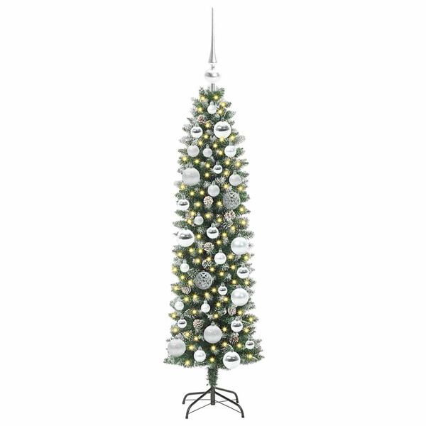 vidaXL Arbre de No&euml;l artificiel slim avec 150 LED Vert et blanc 120 cm
