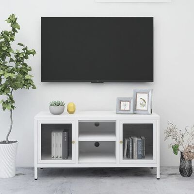 vidaXL Meuble TV Blanc 105x35x52 cm Acier et verre