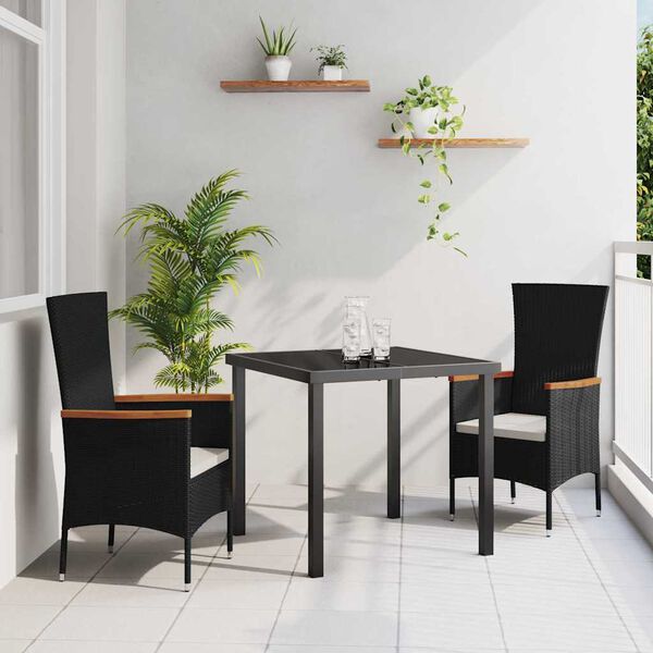 vidaXL Ensemble de salle &agrave; manger pour jardin avec coussin 3 pcs Noir