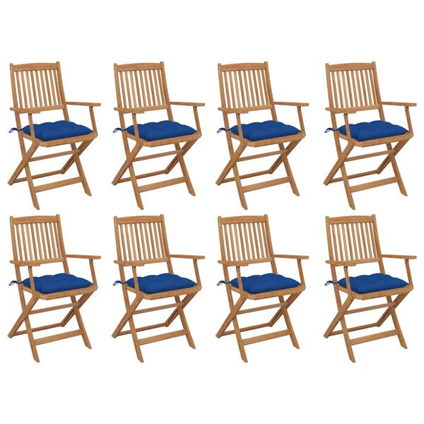 vidaXL Chaises pliables d'ext&eacute;rieur et coussins lot de 8 Bois d'acacia