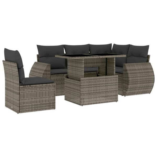 vidaXL Salon de jardin 6 pcs avec coussins gris r&eacute;sine tress&eacute;e