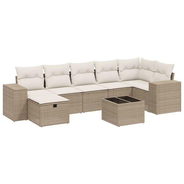 vidaXL Salon de jardin avec coussins 7 pcs beige résine tressée