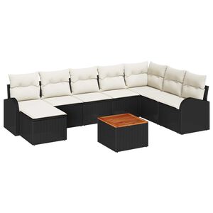 vidaXL Ensemble de canap&eacute; de jardin avec coussin 9 pcs Noir polyrotin