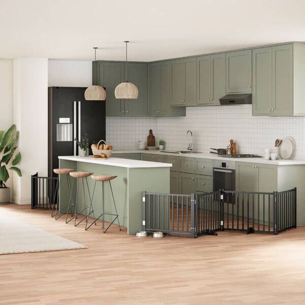 vidaXL Barri&egrave;re pour chien porte pliable 10panneaux noir bois peuplier