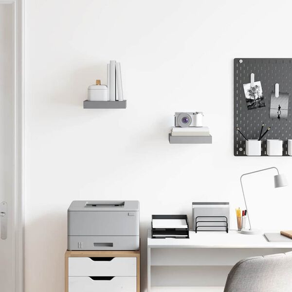 vidaXL &Eacute;tag&egrave;res murales flottantes 2 pcs gris 23x23,5x3,8 cm MDF
