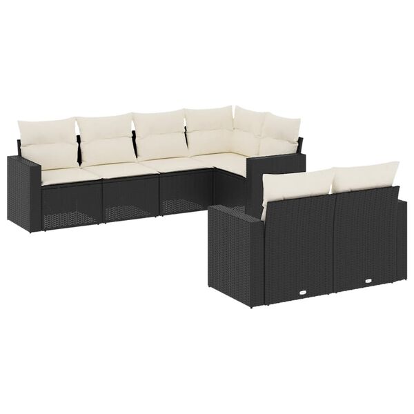 vidaXL Salon de jardin 7 pcs avec coussins noir r&eacute;sine tress&eacute;e