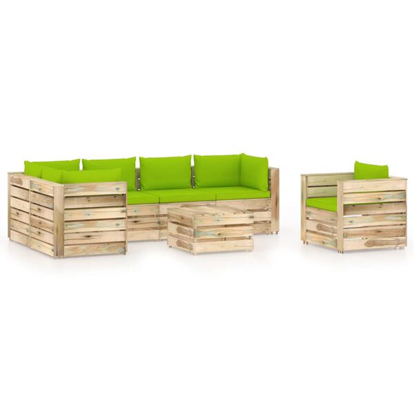 vidaXL Salon de jardin 7 pcs avec coussins Bois impr&eacute;gn&eacute; de vert