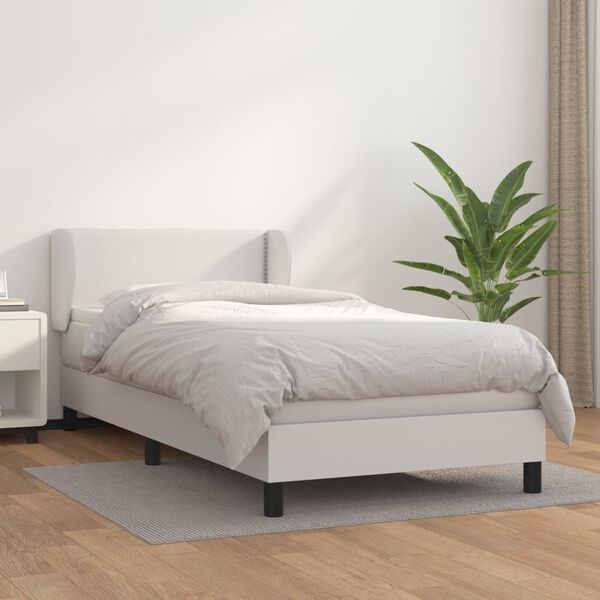vidaXL Sommier &agrave; lattes de lit avec matelas Blanc 90x200 cm Similicuir