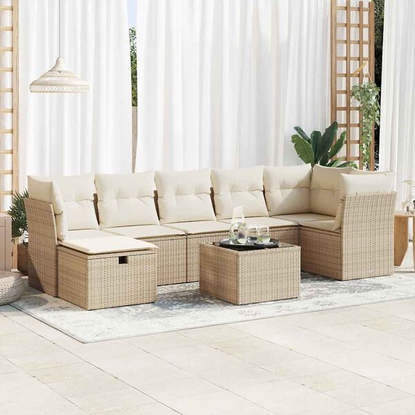 vidaXL Salon de jardin avec coussins 8 pcs beige r&eacute;sine tress&eacute;e