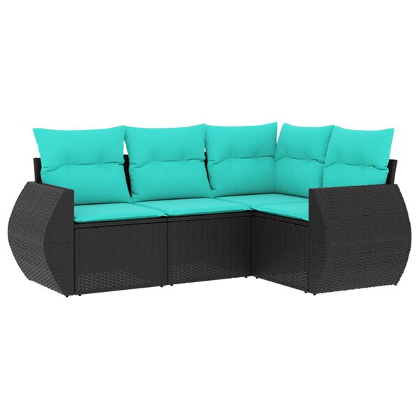 vidaXL Salon de jardin 4 pcs avec coussins noir résine tressée