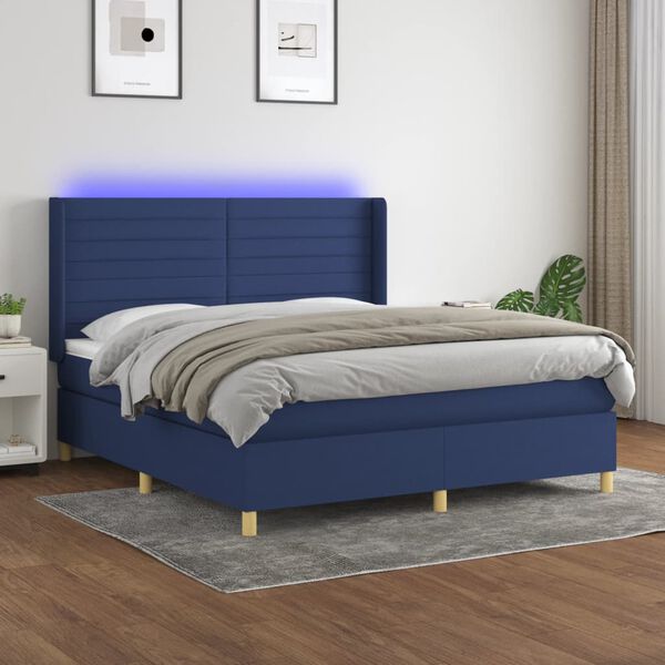vidaXL Sommier &agrave; lattes de lit matelas et LED Bleu 160x200 cm Tissu