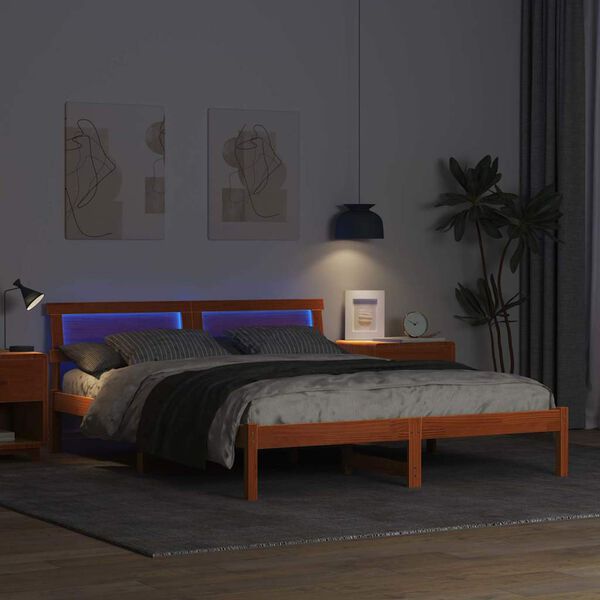 vidaXL Cadre de lit avec t&ecirc;te de lit Brun cire 160 x 200 cm Pin massif