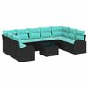 vidaXL Ensemble de canap&eacute; de jardin 10 pcs Noir et turquoise polyrotin