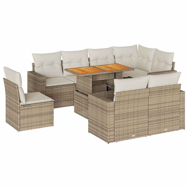 vidaXL Salon de jardin avec coussins 9 pcs beige r&eacute;sine tress&eacute;e