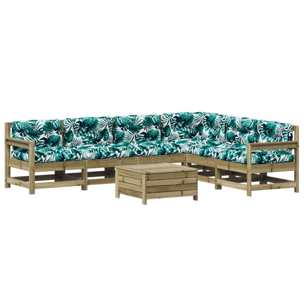 vidaXL Salon de jardin 7 pcs avec coussins bois de pin impr&eacute;gn&eacute;