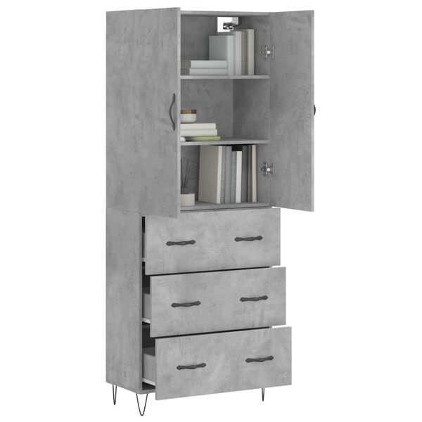 vidaXL Buffet haut Gris béton 69,5x34x180 cm Bois d'ingénierie
