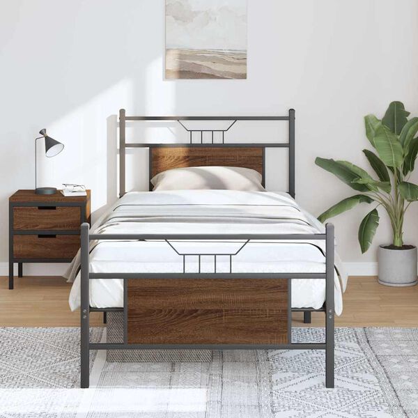 vidaXL Cadre de lit sans matelas ch&ecirc;ne marron 90x190cm bois ing&eacute;nierie