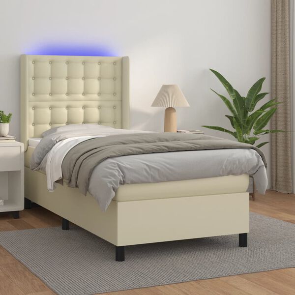 vidaXL Sommier &agrave; lattes de lit matelas LED Cr&egrave;me 100x200 cm Similicuir