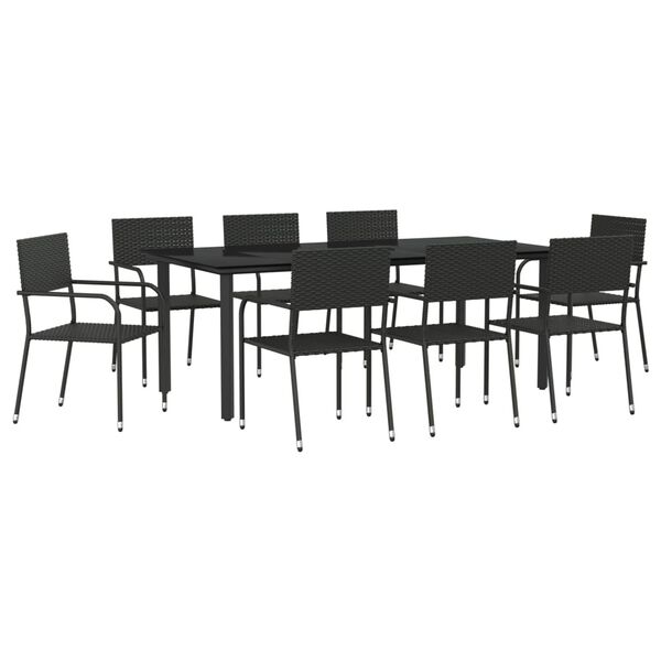 vidaXL Ensemble &agrave; manger de jardin 9 pcs noir r&eacute;sine tress&eacute;e et acier