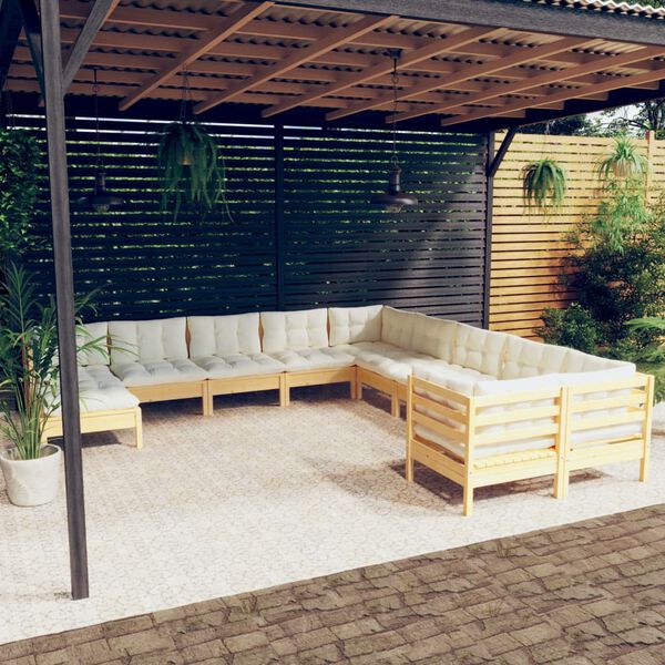 vidaXL Salon de jardin 11 pcs avec coussins cr&egrave;me bois de pin