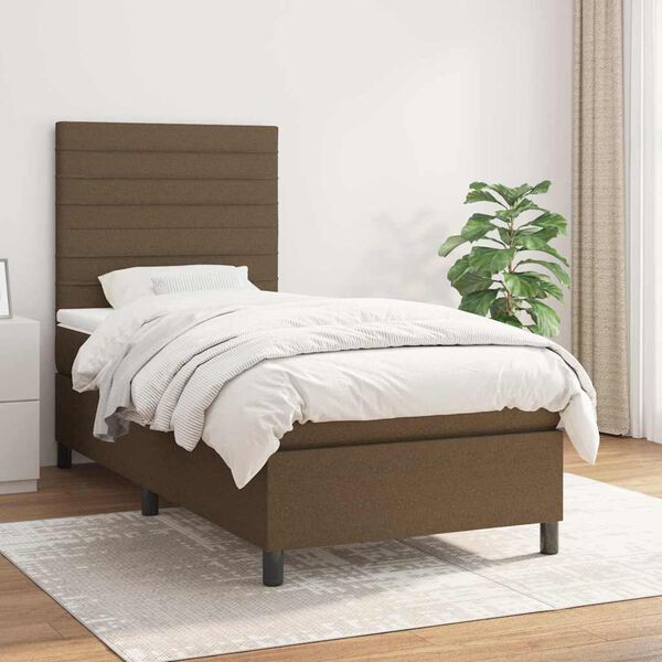 vidaXL Sommier &agrave; lattes de lit avec matelas Marron fonc&eacute; 90x200 cm