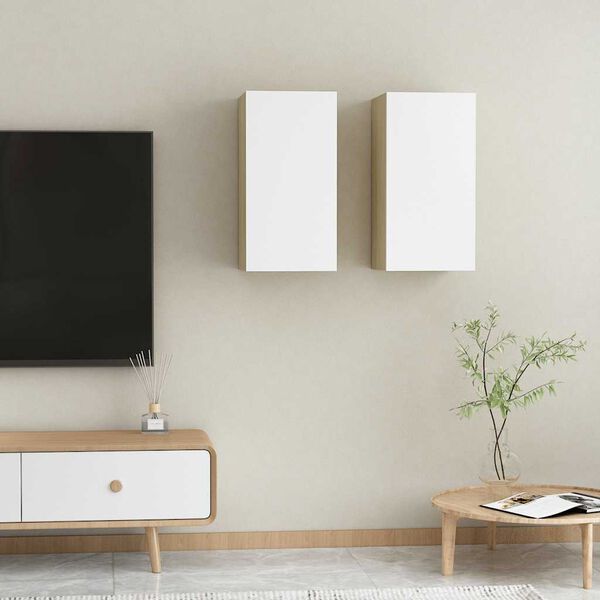 vidaXL Meubles TV 2 pcs Blanc et ch&ecirc;ne sonoma Bois d&rsquo;ing&eacute;nierie