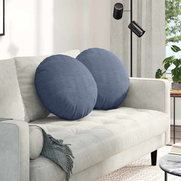 vidaXL Coussins de si&egrave;ge 2 pcs Bleu &Oslash; 50 cm Tissu en velours c&ocirc;tel&eacute;