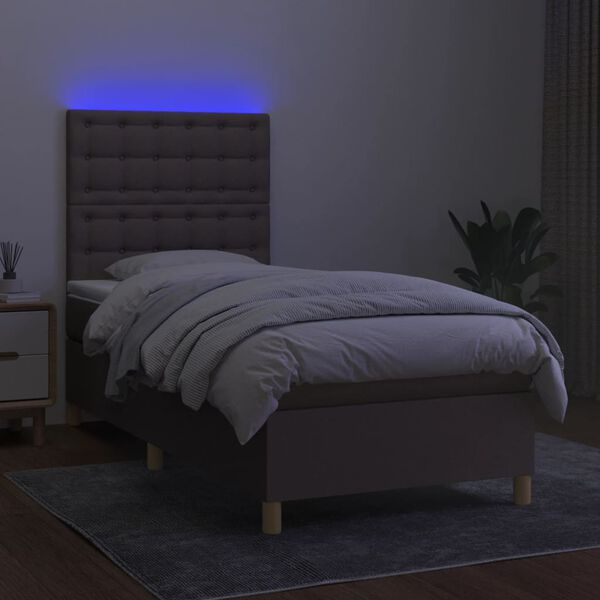 vidaXL Sommier &agrave; lattes de lit et matelas et LED Taupe 80x200cm Tissu