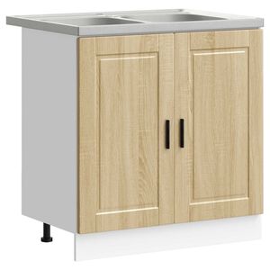 vidaXL Meuble sous &eacute;vier Porto 2 pcs Marron Bois d'ing&eacute;nierie