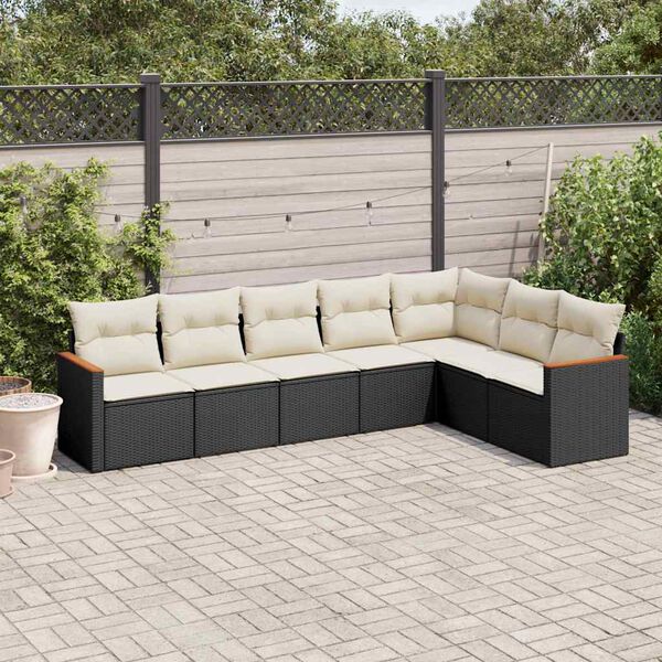 vidaXL Salon de jardin 7 pcs avec coussins noir r&eacute;sine tress&eacute;e