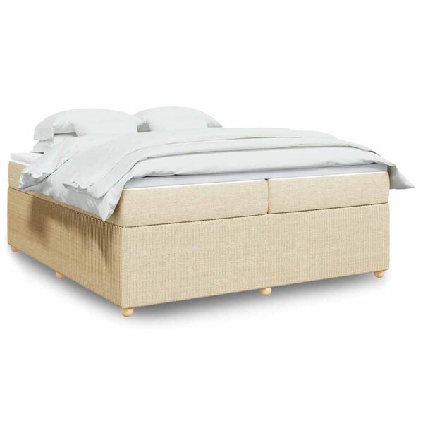 vidaXL Sommier &agrave; lattes de lit avec matelas Cr&egrave;me 200x200 cm Tissu