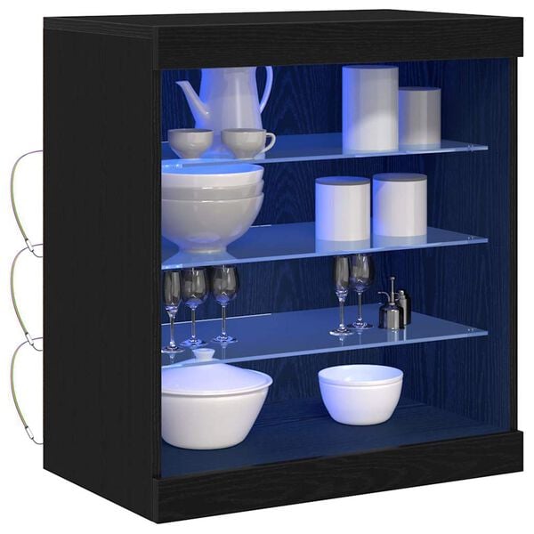 vidaXL Buffet LED Ch&ecirc;ne noir 60,5 x 37 x 67 cm Bois d'ing&eacute;nierie