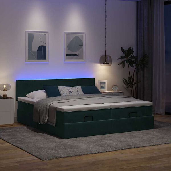 vidaXL Cadre de lit ottoman avec matelas vert fonc&eacute; 200x200 cm velours