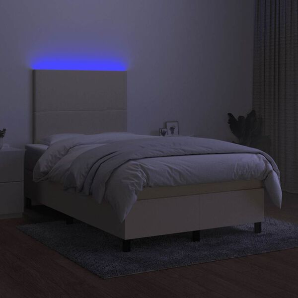 vidaXL Sommier &agrave; lattes de lit matelas et LED cr&egrave;me 120x190 cm tissu