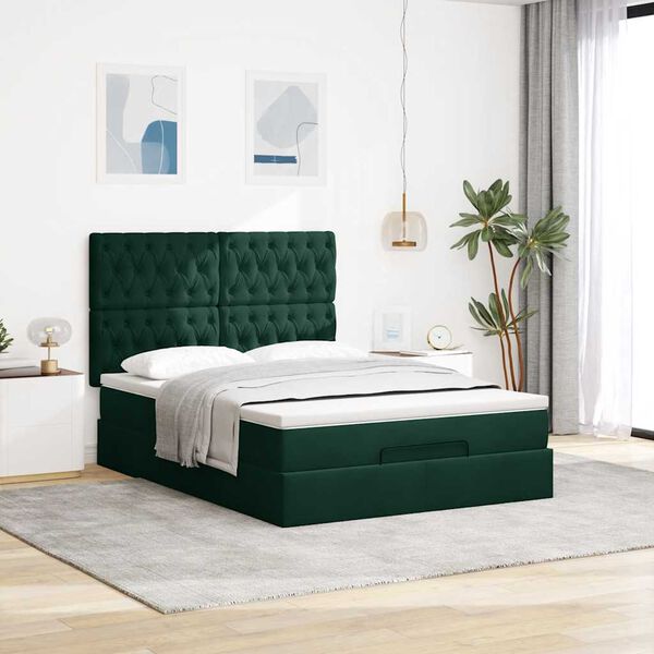 vidaXL Cadre de lit ottoman avec matelas vert fonc&eacute; 140x190 cm velours