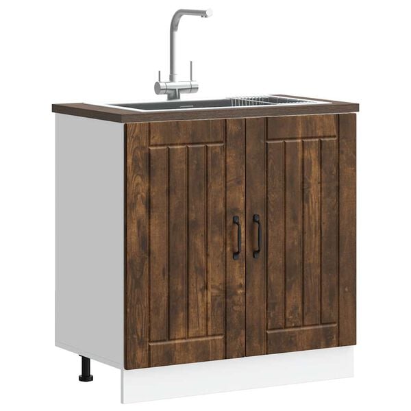 vidaXL Meuble de base de lavabo Lucca ch&ecirc;ne fum&eacute; bois d'ing&eacute;nierie
