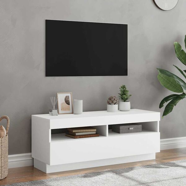 vidaXL Meuble TV avec lumières LED Blanc 100x35x40 cm