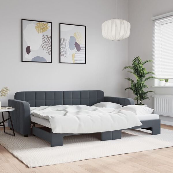 vidaXL Lit de jour avec gigogne sans matelas gris fonc&eacute; 90x200 cm