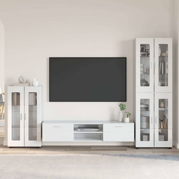 vidaXL Ensemble meuble TV FLORIN Blanc brillant Bois d'ing&eacute;nierie