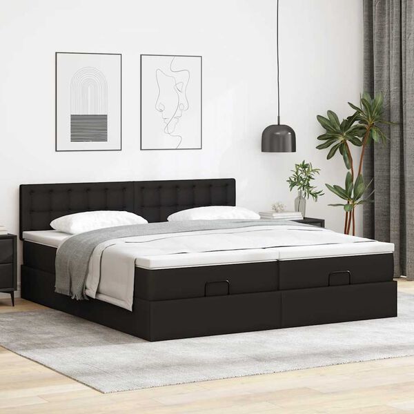 vidaXL Lit ottoman avec matelas & LED Noir 160x200cm similicuir