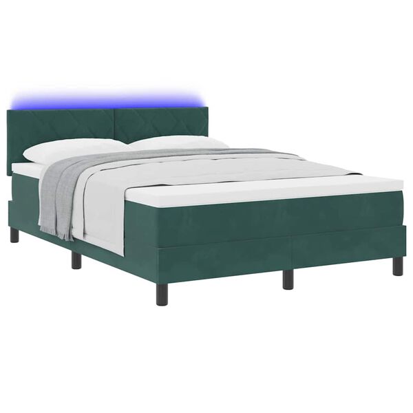 vidaXL Lit &agrave; ressort LED avec matelas Vert fonc&eacute; 140 x 200 cm Velours