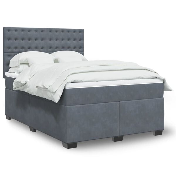 vidaXL Sommier &agrave; lattes de lit et matelas Gris fonc&eacute; 140x190cm Velours